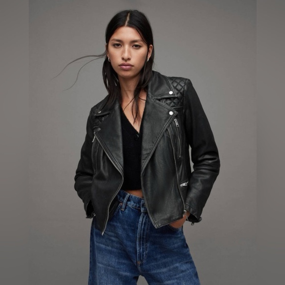 New with tags All Saints Cargo Catch biker leather jacket sz 4